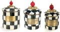 MACKENZIE-CHILDS Enamel Canister Set, Mini (14 oz.), Demi (24 oz.), and Small (38 oz.) Kitchen Containers, Black-and-White Courtly Check
