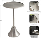 Kate and Laurel Sanzo Modern Pedestal Side Table; 15 x 15 x 24; Antique Silver; Decorative End Table with Hammered Tabletop for Use as a Bedroom Nightstand or Living Room Accent Table