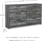 Signature Design by Ashley Baystorm Rustic Coastal 6 Drawer Dresser, Smoky Gray