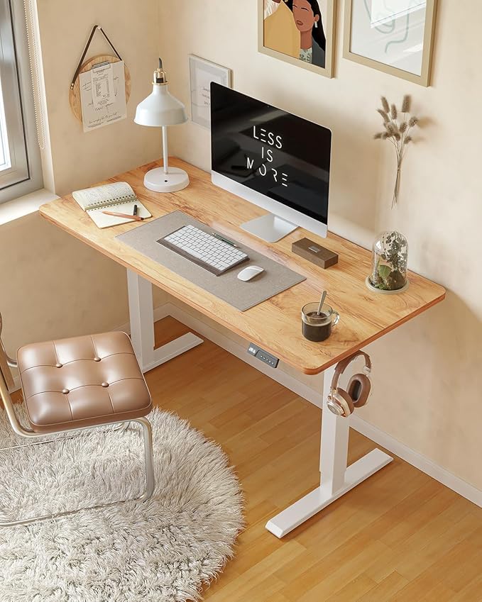 CubiCubi Height Adjustable Electric Standing Desk, 63 x 28 Inches Sit Stand up Desk, Large Memory Computer Home Office Desk with Two-Piece Desktop (Light Rustic)