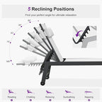 PURPLE LEAF Outdoor Lounge Chair Set of 3 Patio Chaise Pool Lounger Aluminum Frame with Side Table and Wheels for Outside Sunbathing Tanning Recliner Including Pillows White