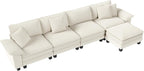 157-Inch L Shaped Sectional Sofa with Cloud Cushions, Deep Seat Modular Couch Set w/ 5 Seats & 1 Ottomans, Plush Chenille & Corduroy Upholstery for Living Room, Apartment - Beige
