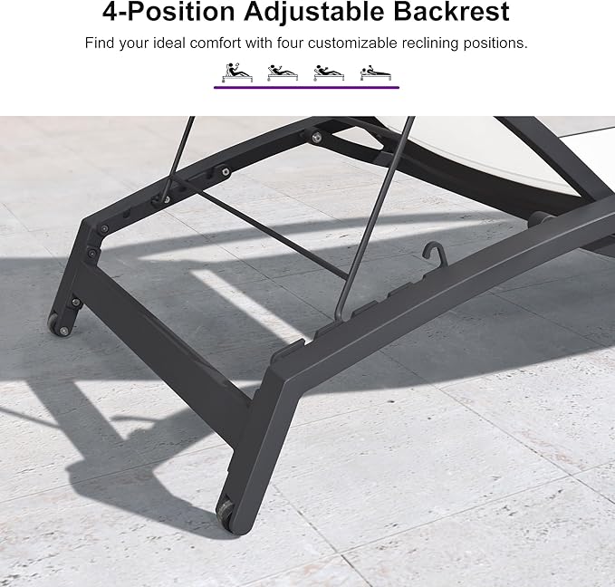 PURPLE LEAF Patio Lounge Chair with Canopy Shade Outdoor Chaise Lounge Chair Set of 2 for Lawn Poolside Backyard Sunbathing Tanning Chairs with Arm Beige