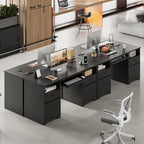 Bestier 59” Computer Desk with 4 Drawers, Office Desk with Storage, Modern Executive Desk with Charging Station, Keyboard Tray & Wooden Pedestals on Both Sides for Home Office & Studio, Black