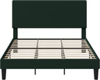 Allewie King Size Upholstered Bed Frame with Vertical Channel Tufted Headboard, Soft Corduroy Fabric Platform Bed, Strong Wooden Slats Support, Easy Assembly, No Box Spring Needed, Dark Green