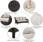 HUMMUH Outdoor Furniture Set 6 Pieces Patio Furniture Wicker Outdoor Sectional Sofa with Swivel Rocker Chairs,Side Table,Outdoor Ottomans for Patio