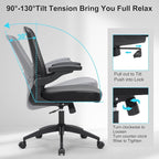 Office Chair, 350lbs Heavy Duty Ergonomic Desk Chair with Flip-Up Arms, Home Office Desk Chairs with Adjustable Seat Height & Lumbar Support, Executive Computer Desk Chair for Heavy People