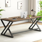 LVB Rustic Large Computer Desk, Industrial Extra Long Home Office Desk, Wood Pc Writing Work Study Computer Table Desk, Farmhouse Workstation Gaming Executive Desk for 2 Person, Rustic Oak, 70 Inch
