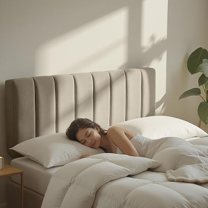 Nestl Upholstered Twin Headboard - Easy Assemble Channel Stitched Headboard Twin Size - Wall Mounted Headboards with 3D Soundproof Wall Panels Peel & Stick Floating Headboards, Linen