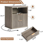 LEYAOYAO Fluted Farmhouse Nightstand Set of 2 with Charging Station, 23" Wide 2 Drawers End Table,Grey Dresser for Bedroom,Bed Side Table Chest of Drawers Cabinet,Wood Night Stand for Living Room