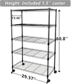 Simple Deluxe Heavy Duty 5-Shelf Storage Shelving Unit, 1250lbs Loading Capacity, 29.92" D x 13.98" W x 61.09" H, Black