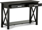 SIMPLIHOME Kitchener Console Table - 47 Inch Wide Solid Wood Sofa Table in Hickory Brown, Contemporary Storage Table for Entryway or Living Room with 2 Drawers, Bottom Shelf, and X-Design Side Panels