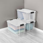 Sterilite 8 Pack Ultra Latching Box, Storage Bins with Lids, Clear Plastic, 70 Quart - Heavy-Duty Organizing Containers for Closet, Bathroom, and Office