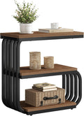 Tribesigns Small End Table, Narrow Side or Bedside Stand, 3 Tier Design Accent Table with Metal Frame, Industrial Vintage Nightstand for Living Room, or Small Spaces (1, Brown)