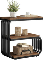 Tribesigns Small End Table, Narrow Side or Bedside Stand, 3 Tier Design Accent Table with Metal Frame, Industrial Vintage Nightstand for Living Room, or Small Spaces (1, Brown)