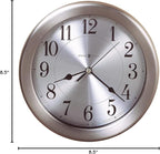 Howard Miller Filer Wall Clock II 549-679 - 8.5-Inch Round Brushed Nickel-Finished Case, Modern Home Decor, Quartz Movement, 3-Point Secure Mount System