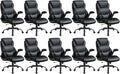 Brage Living 400LBS Big and Tall Office Chair, Leather Executive Desk Chair with Padded Flip-up Arms, Heavy Duty Swivel Rolling Computer Chair for Home Office, Black, Set of 10