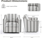 UIXE Swivel Accent Chair, Fabric Upholstered Arm Chair for Living Room, Modern Club Armchair Comfy Single Sofa Bedroom Reading Seat with Lumbar Pillow - Stripe Gray