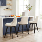 Watson & Whitely Modern Swivel Bar Stools, Performance Fabric Upholstered Counter Height Bar Stools with Back, Solid Wood Legs, 26" H Seat, Set of 2, Linen