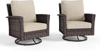 HERA'S HOUSE Outdoor Furniture, 2 x High Back Swivel Patio Chairs with 5.5" Cushions Wicker Rattan Deck Balcony Porch Furniture, Beige