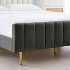Livinia Full Size Elton Velvet Platform Bed, Upholstered Bed Frame with Vertical Channel Tufted Headboard Footboard, Strong Wood Slats, No Box Spring Needed, Gray (Full)