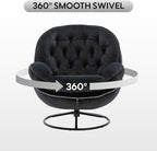 Set of 2 360° Swivel Modern Velvet Accent Chair with Ottoman | Mid-Century Button Tufted Lounge Chair for Living Room & Bedroom, Black