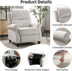 Push Back Recliner Chair, Fabric Armchair Overstuffed Pushback Recliner, Heavy Duty Single Sofa Chair with Padded Seat Solid Wood Legs for Living Room (White)