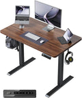 FEZIBO One-Piece Standing Desk Adjustable Height Stand up Home Office Desk, 40x24 Inch Electric Standing Computer Desk, with 4 Memory Presets, Headphone Hook, Black Walnut