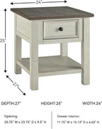 Signature Design by Ashley Bolanburg Farmhouse Rectangular End Table, Plank Style Top, Drawer, Wood, 24" W x 27" D x 25" H, 2-tone Finish, Antique Cream