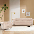 2 Piece Living Room Sofa Set, 3 Seater Velvet Sofa Couch and Chair Set, Mid Century Modern Upholstered Couch with Cushions, Comfy Tufted Chesterfield Couches for Living Room, Bedroom, Office