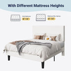 Allewie Queen Size Upholstered Bed Frame with Vertical Channel Tufted Headboard, Soft Corduroy Fabric Platform Bed, Strong Wooden Slats Support, Easy Assembly, No Box Spring Needed, White