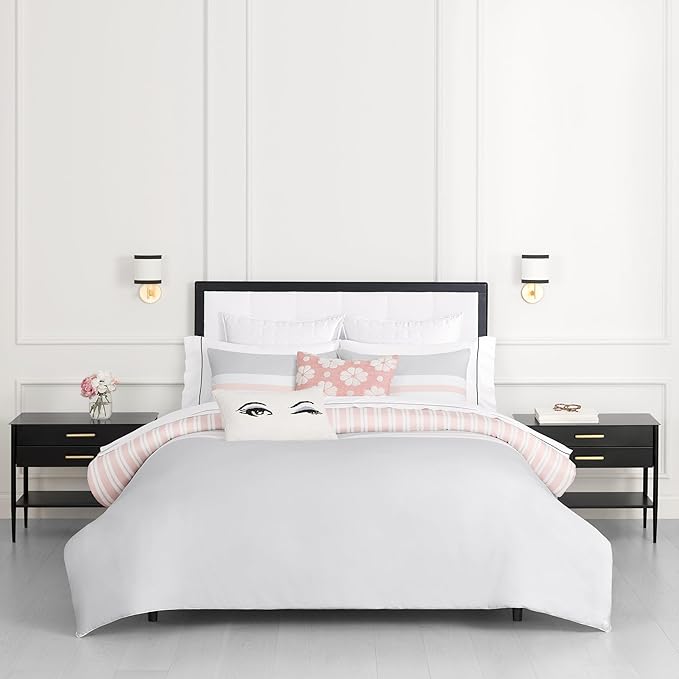 kate spade new york Wink Decorative Pillow, 14" x 20" Throw Pillow for Bed or Sofa, Textured Cotton and Polyester Blend Cover, White