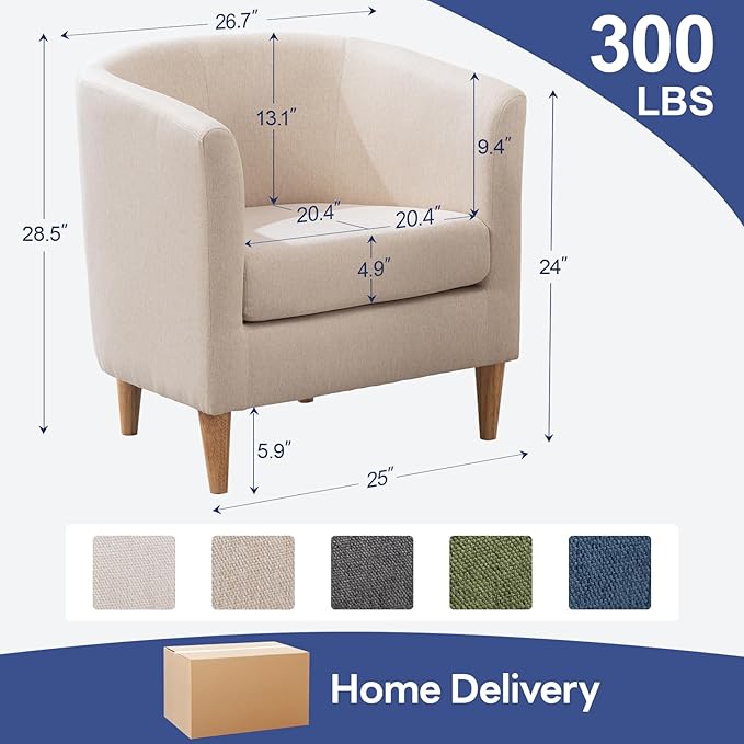 Accent Barrel Chair, Modern Comfy Living Room Chairs with Armrest Small Reading Chair with Cozy Soft Padded for Bedroom Reception Room Cafe, Begie