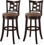COSTWAY Set of 2 Bar Stools, 30” Swivel Bar Chairs with Footrest, Rubber Wood Frame & Lattice Backrest, Leathaire Bar Height Stools for Kitchen Island (2, 30”)