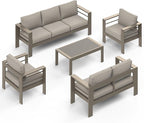Wisteria Lane 5-Piece Outdoor Patio Furniture Set, Outdoor Sectional Furniture with Upgraded Cushions, Outdoor Conversation Seating Set for Balcony, Garden, Deck, Backyard, Khaki