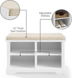 Crosley Furniture Anderson Entryway Storage Bench with Shoe Rack Organizer Shelves, White