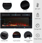 VECELO Fireplace TV Stand for Televisions up to 75" with 3D Flame/13 Colors, Modern Media Entertainment Center Console Table with LED Lights, 3 Tier Transparent Storage Shelves, for Living Room, Black