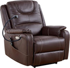 Zero Gravity Power Recliner Chairs for Adults 139°Single Sofa Chair Massage and Lumbar Heating with USB Port, Phone Holder, Side Pocket, Eco Leather(Brown)