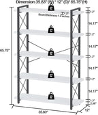 HCHQHS Bookshelf, 5-Tier Industrial Bookcase, Open Book Shelf, Freestanding Tall Bookshelves with Metal Frame