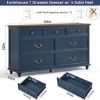Bedroom Dresser Sets, 54" Wide 7 Drawers Dresser and 45" Tall 5 Drawers Dresser, Wooden 2 Piece Bedroom Furniture Set, Chest of Drawer for Bedroom, Home, Living Room, Hallway, Navy Blue