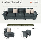 123" Cloud Modular Sectional Sofa, 3-Seater w/Deep Seat & Removable Arms, Plush Chenille for Living Room - Cyan