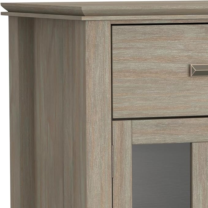 SIMPLIHOME Artisan Buffet - 54 inch Wide Solid Wood 3-Door Sideboard Buffet in Distressed Grey, Transitional Storage Cabinet for Dining Room or Kitchen with Adjustable Shelves and Bronze Hardware