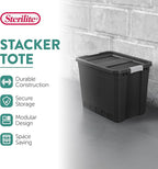 Sterilite 8-Pack Plastic Storage Bins with Lids, Stackable Containers, 27 Gallon, Black