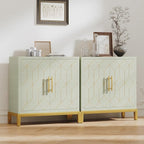 HLR Accent Cabinet with Gold Trim Set of 2,Storage Cabinet with 2 Doors,Modern Wooden Sideboard for Living Room, Kitchen, Office and Hallway(Green)