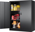 SISESOL Small Metal Storage Cabinet with Doors and Shelves,36 inch Black Locking Garage Cabinet,Lockable Short Steel Cabinets for Home,Office,Shop,Garage
