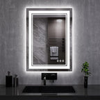 LED Mirror, 20x28 Inch Gradient Front and Backlit LED Bathroom Mirror, 3 Colors Dimmable CRI>90, IP54 Enhanced Anti-Fog Bathroom Mirror with Lights