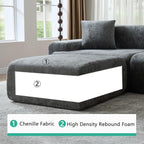 LIDYUK 118" Modern L-Shaped Boneless Couch Modular Sectional Sofa for Living Room, Chenille Upholstery Grey, Oversized 3-Seater Sectional Couch with Deep Seat and Movable Ottoman, No Assembly