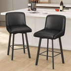 Swivel Bar Stools, 26''H Upholstered Barstools with Backs, Modern Counter Height Bar Stool Chairs for Kitchen Island, Metal Legs (Black- Faux Leather, Set of 2-26" H)