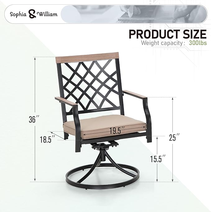 Sophia & William Outdoor Swivel Metal Chairs Set of 4, Patio Dining Chairs with Cushions, Strong Capacity Furniture Set for Garden Backyard Support 300lbs