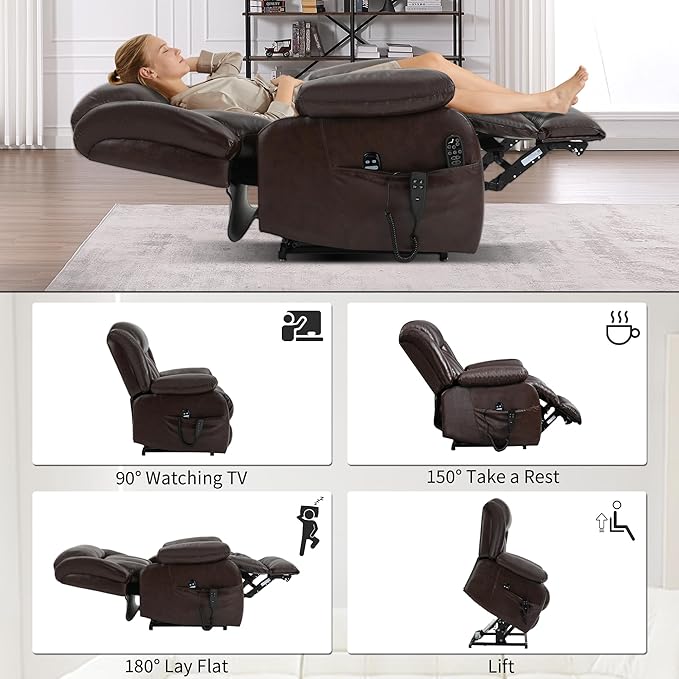 Recliner Chairs for Adults, Power Lift Chair for Elderly, Oversized Bedroom Chair with Massage&Heat, Leather Nursery Glider Chair for Living Room, Sofa Chair Home Theater Seating with Lumbar Support
